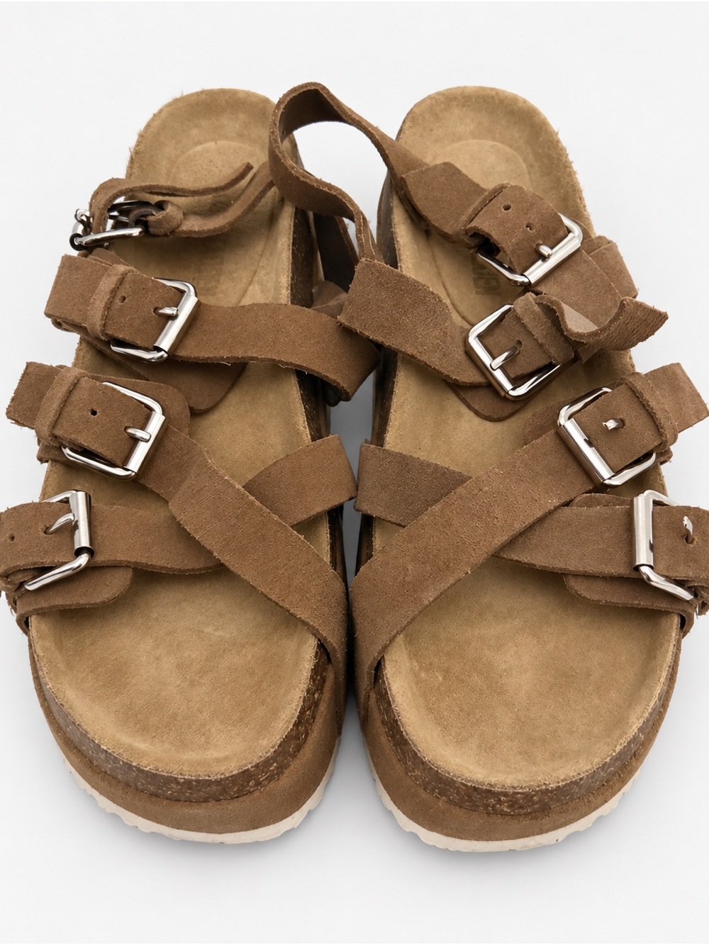 Steve Madden Tan Suede Strappy Buckle Platform Sandals